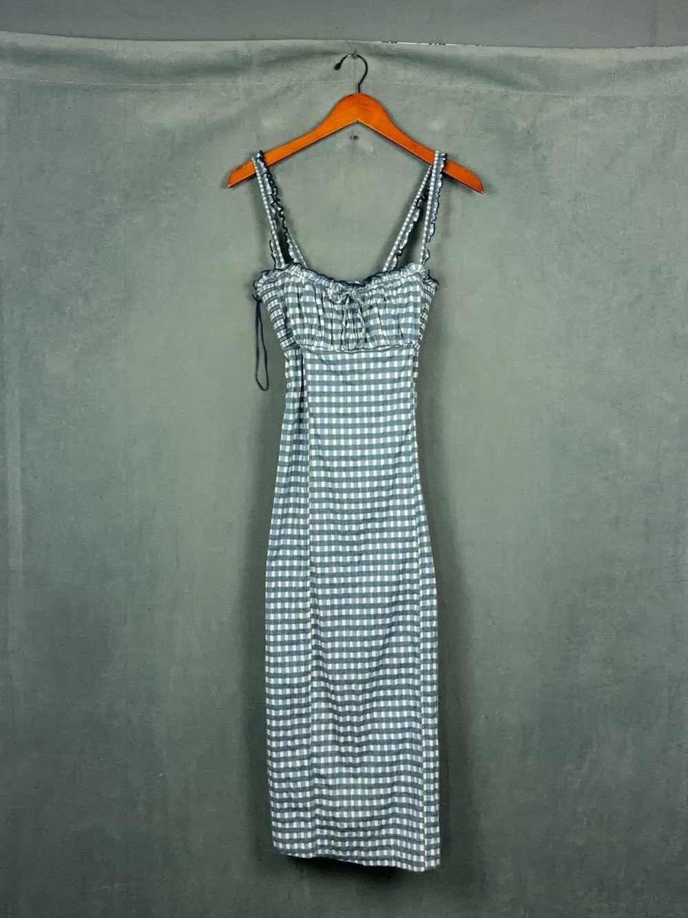 Free People Lucinda Gingham Midi Dress Size Large Blue Check Cottage Coastal NWT - Picture 3 of 14